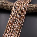 Natural Pink Brown Rhodochrosite Faceted 4mm Cube Gemstone Beads 15.5" Strand