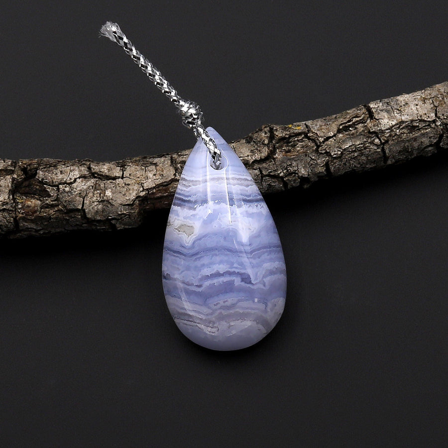 Natural Blue Lace Agate Teardrop Pendant Gemstone Focal Bead