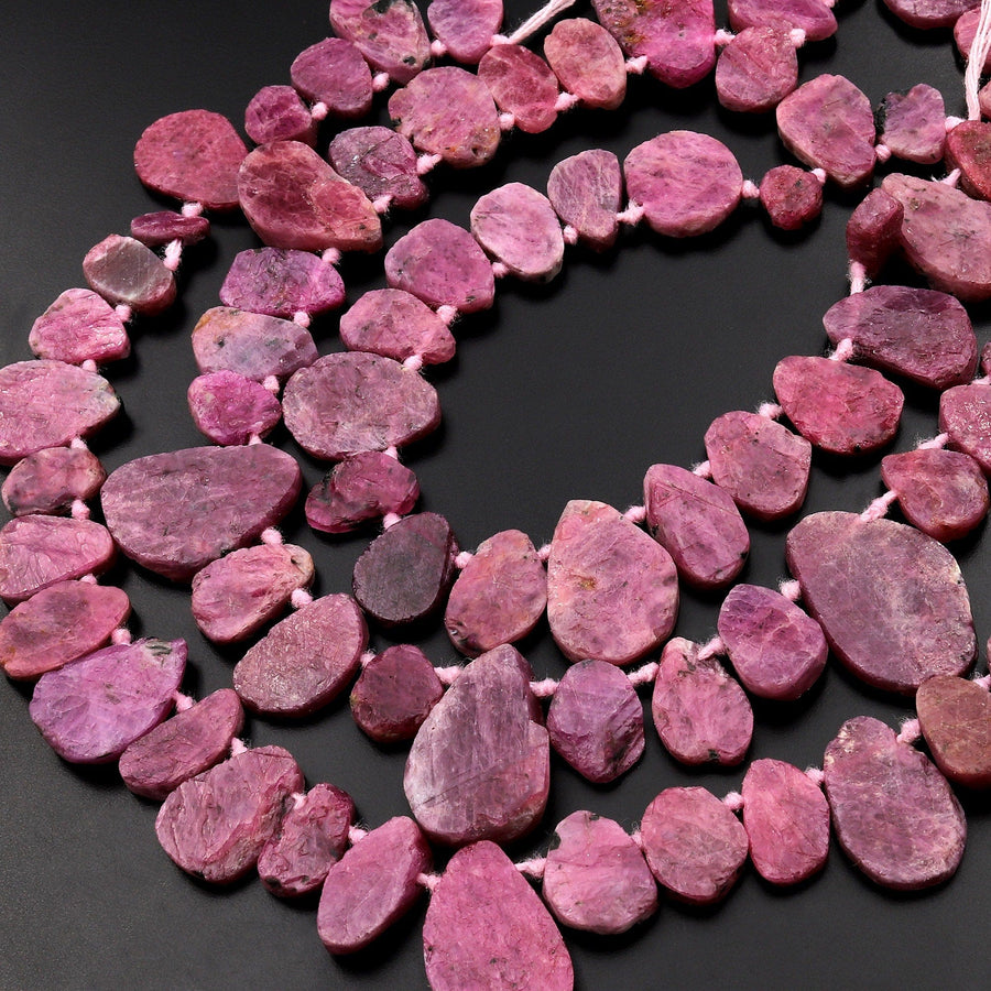 Real Genuine Natural Deep Red Pink Ruby Gemstone Large Flat Freeform T ...