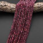 Faceted Natural Red Pink Rubellite Tourmaline 4mm Rondelle Beads Micro Diamond Cut Gemstone 15.5" Strand