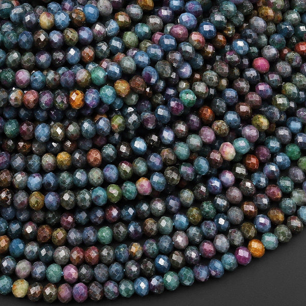 Rare Faceted Natural Ruby Kyanite Fuchsite 4mm Rondelle Beads Gemstone 15.5" Strand