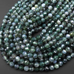 Faceted Natural Green Moss Agate 5mm 6mm 7mm 8mm Round Beads 15.5" Strand