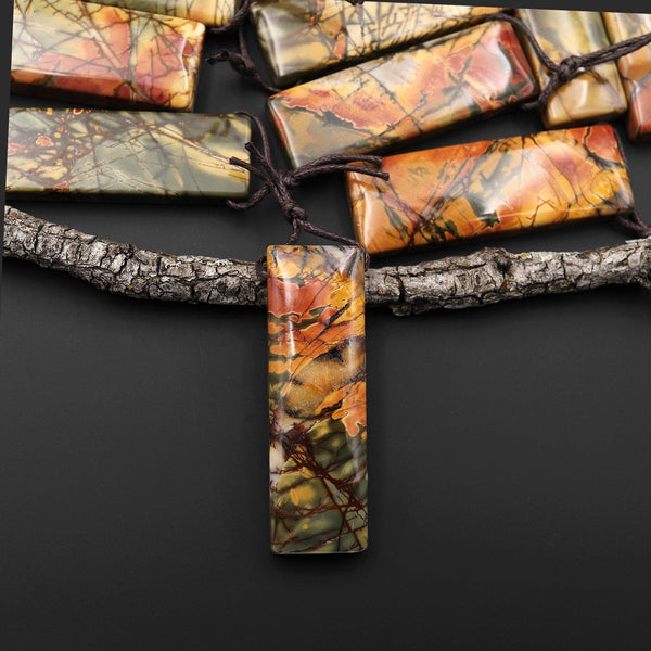 AAA Natural Red Creek Jasper Pendant Side Drilled Long Rectangle Pendant Natural Multicolor Picasso Jasper