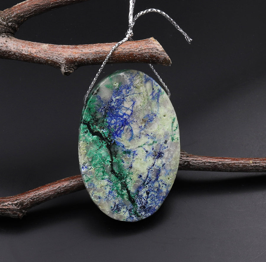 From the Old Arizona Copper Mine~ Natural Chrysocolla Azurite Oval Pendant