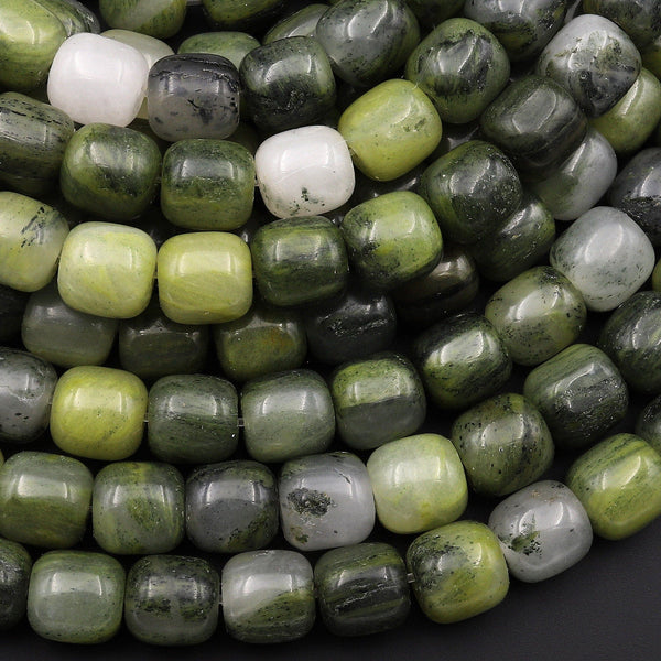 Natural Green Actinolite Quartz Smooth Drum Cylinder Beads 15.5" Strand