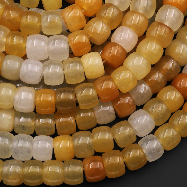 AAA Extra Translucent Natural Yellow Aventurine Smooth Drum Short Tube Cylinder Beads 15.5" Strand