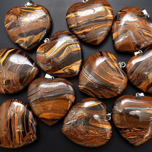 AAA Natural Golden Tiger Iron Pendant Heart Shape Gemstone