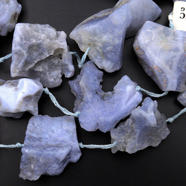 Large Freeform Natural Blue Chalcedony Druzy Nugget Beads Blue Lace Agate 15.5" Strand