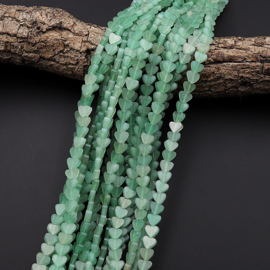 Natural Green Aventurine Carved Heart Beads 6mm Gemstone 15.5" Strand