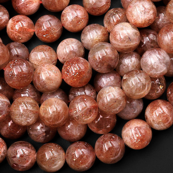 Natural Sunstone Round Beads 10mm Feldspar Golden Orange Glitters Gemstone 15.5" Strand