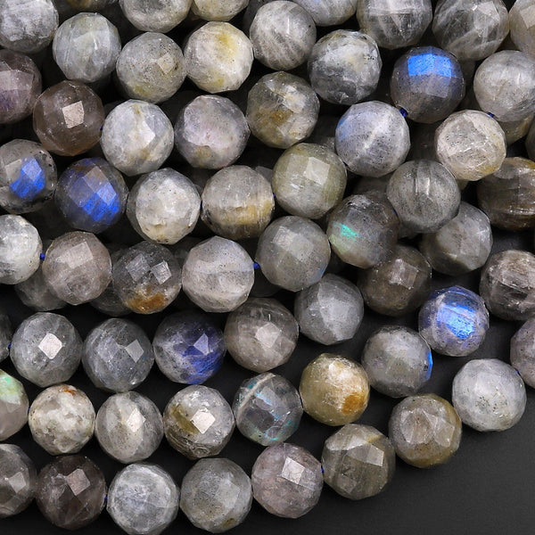 Faceted Natural Gray Labradorite 8mm Round Beads 15.5" Strand