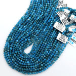 Faceted Natural Blue Apatite Round Beads 4mm 5mm Micro Laser Diamond Cut Teal Gemstone 15.5" Strand