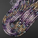 AAA Natural Multicolor Fluorite Faceted 6mm Round Beads Pink Purple Green Yellow Gemstone Bead 15.5" Strand