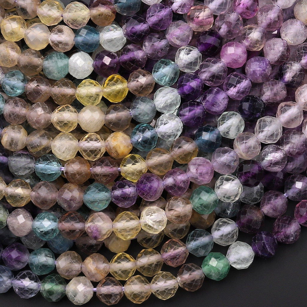 AAA Natural Multicolor Fluorite Faceted 6mm Round Beads Pink Purple Green Yellow Gemstone Bead 15.5" Strand