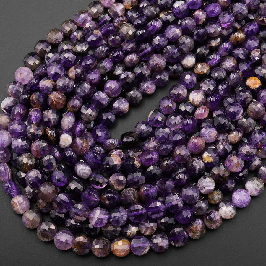 Natural Purple Phantom Amethyst Faceted Coin 6mm 8mm 10mm 15.5" Strand