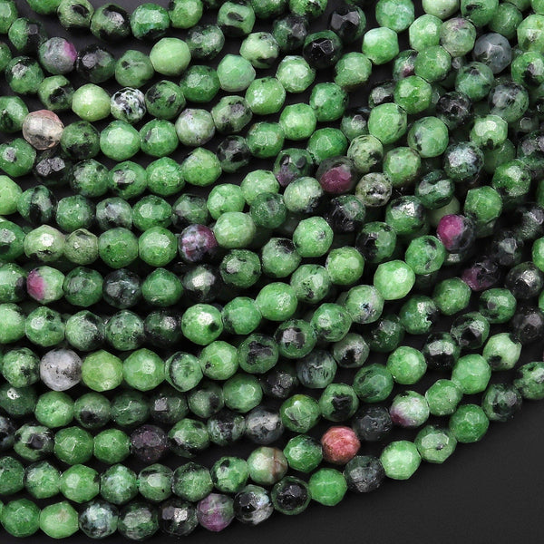 Faceted Natural Ruby Zoisite 4mm Round Beads 15.5" Strand