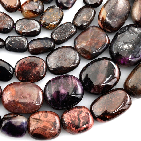 Real Genuine Natural Sugilite Smooth Rectangle Nugget Beads From South Africa Richteriste Bustamite 15.5" Strand