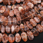 Glittering Natural Sunstone Oval Pebble Beads Center Drilled Sparkling Golden Feldspar Gemstone 15.5" Strand