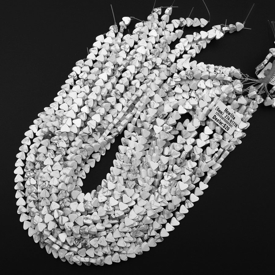 Natural Howlite Carved Heart Beads 6mm Gemstone 15.5" Strand