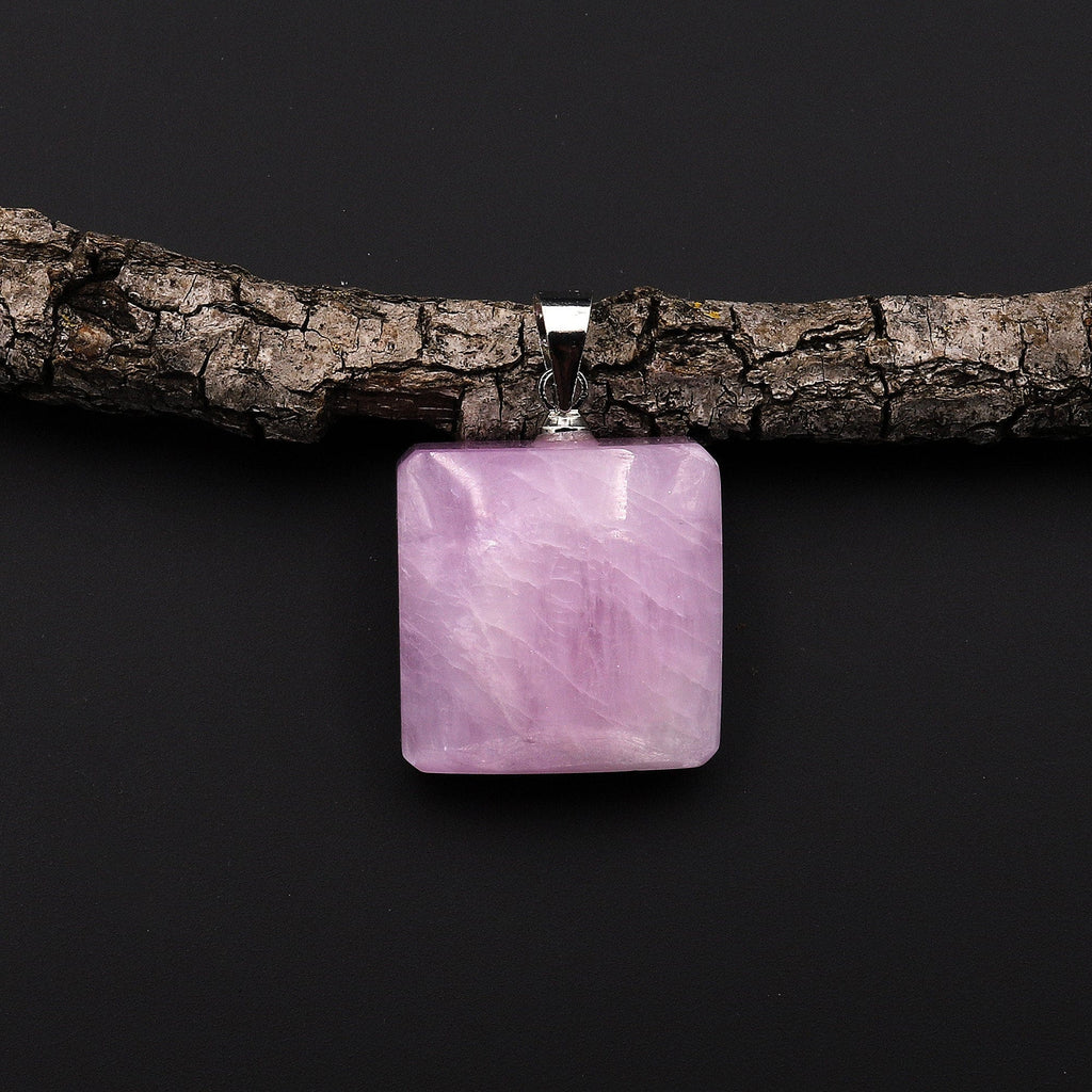 Natural Kunzite Pendant Puffy Square Gemstone Focal Bead