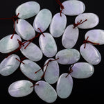 Real Genuine Natural Burma Jade Green Purple Oval Earring Pair Drilled Gemstone Matched Beads