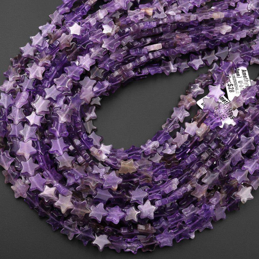 Carved Natural Purple Amethyst Star Beads 10mm Gemstone Choose from 20pcs, 40pcs