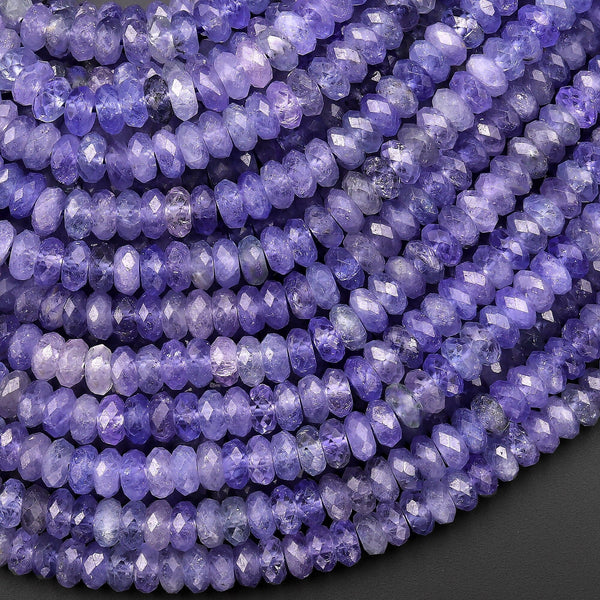 AAA Faceted Natural Tanzanite Rondelle Beads 5mm Micro Laser Cut Real Genuine Gemstone 15.5" Strand