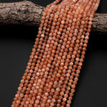 AAA Faceted Natural Fiery Orange Sunstone Round Beads 6mm 15.5" Strand