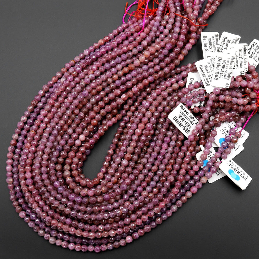 AA Grade Genuine Natural Ruby Faceted 5mm Round Beads Organic 100% Natural Pink Red Ruby Gemstone 15.5" Strand