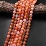 Faceted Natural Peach Orange Carnelian 10mm Round Beads 15.5" Strand