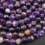 Natural Purple Phantom Amethyst Faceted Coin 6mm 8mm 10mm 15.5" Strand