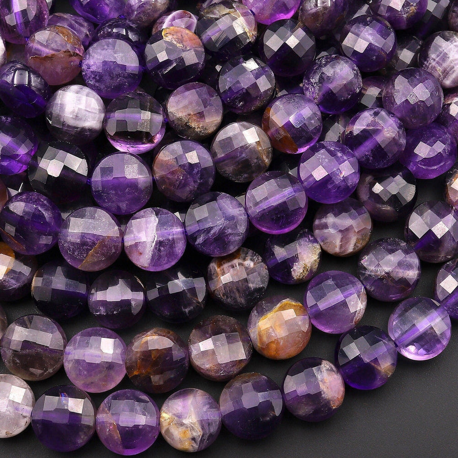 Natural Purple Phantom Amethyst Faceted Coin 6mm 8mm 10mm 15.5" Strand