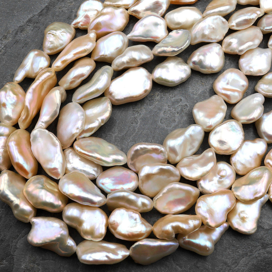 AAA Rare Natural Soft Peach Keishi Petal Genuine Freshwater Pearl 15.5" Strand