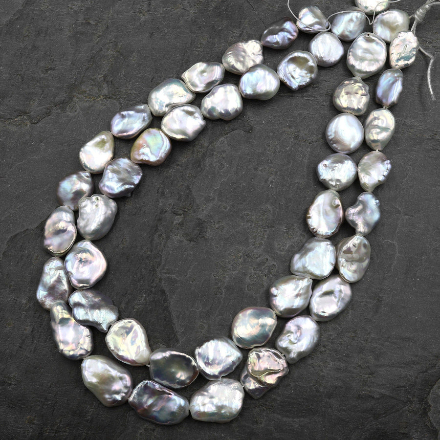 AAA Rare Natural Metallic Silvery Gray Keishi Petal Genuine Freshwater Pearl 15.5" Strand