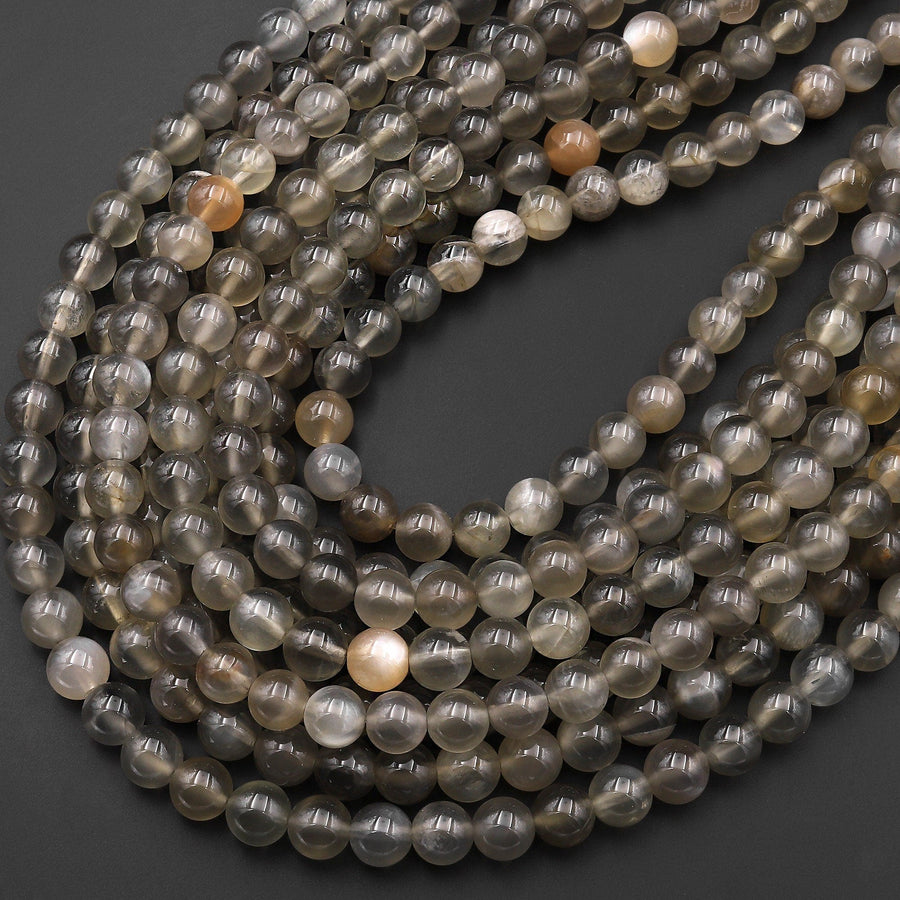 AAA Translucent Natural Black Moonstone 6mm 8mm Round Beads 15.5" Strand