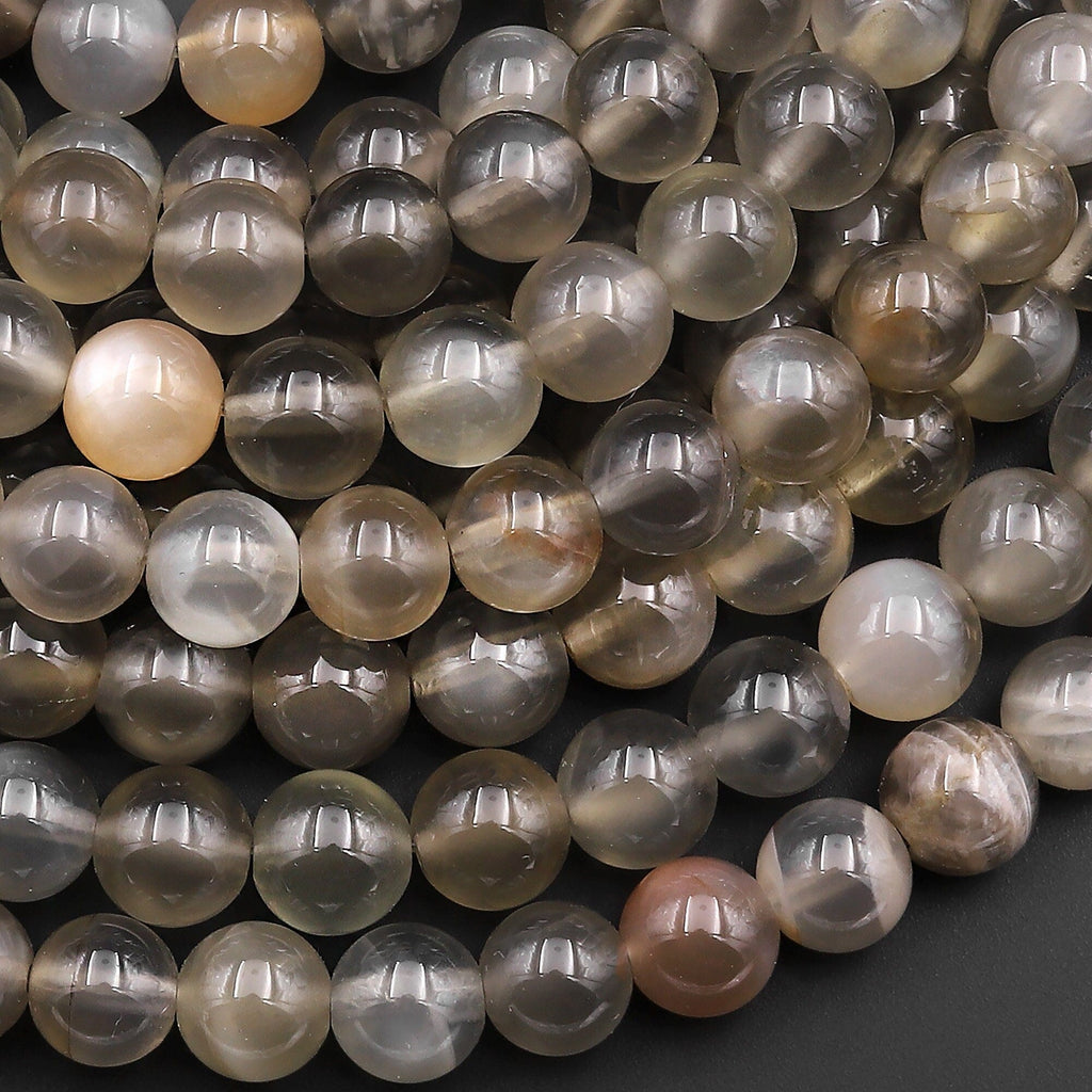 AAA Translucent Natural Black Moonstone 6mm 8mm Round Beads 15.5" Strand