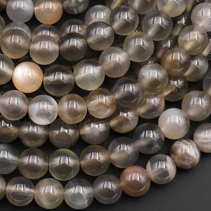 AAA Translucent Natural Black Moonstone 6mm 8mm Round Beads 15.5" Strand