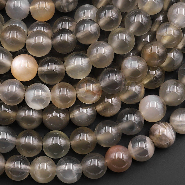 AAA Translucent Natural Black Moonstone 6mm 8mm Round Beads 15.5" Strand