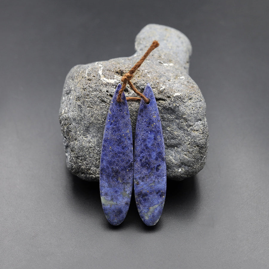 Natural Denim Blue Dumortierite Teardrop Earring Pair Matched Gemstone Beads