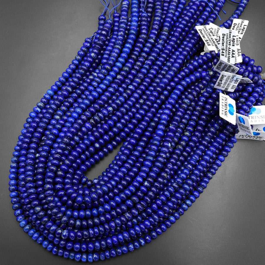 AAA Natural Blue Lapis Beads Smooth Rondelle Beads 6mm 15.5" Strand