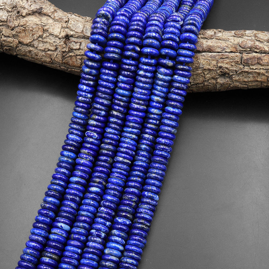 Large Natural Lapis Beads 10mm 12mm Heishi Rondelle Stunning Genuine Blue Lapis Gemstone 15.5" Strand