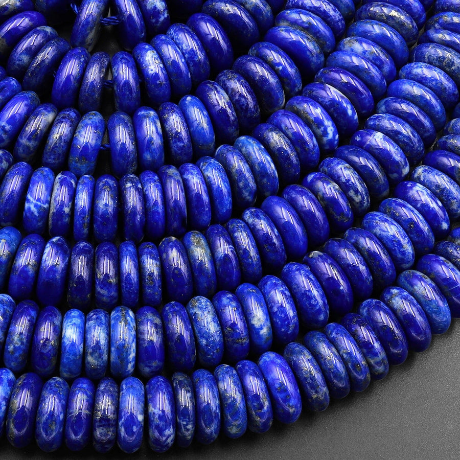 Large Natural Lapis Beads 10mm 12mm Heishi Rondelle Stunning Genuine Blue Lapis Gemstone 15.5" Strand