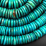 Genuine Natural Nevada Blue Green Turquoise 12mm Heishi Beads Thin Rondelle Real Turquoise Gemstone 15.5" Strand