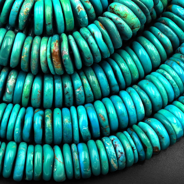 Genuine Natural Nevada Blue Green Turquoise 12mm Heishi Beads Thin Rondelle Real Turquoise Gemstone 15.5" Strand