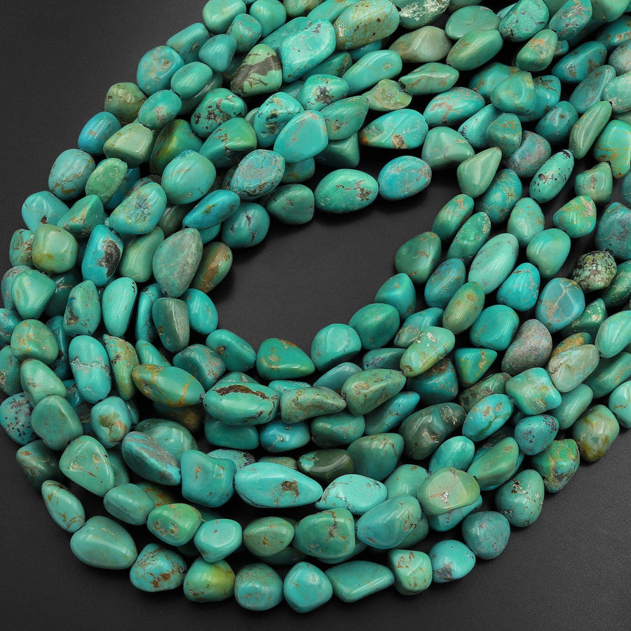 Real Genuine Natural Green Turquoise Freeform Nugget Pebble Beads 15.5" Strand