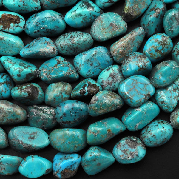 Genuine Natural Turquoise Freeform Pebble Gray Blue Beads Nuggets 15.5" Strand