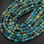 Genuine Natural Green Blue Brown Turquoise Freeform Cube Beads 15.5" Strand