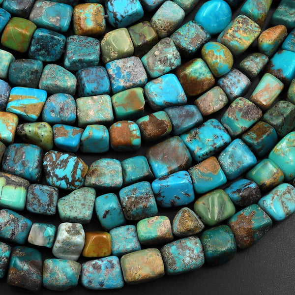 Genuine Natural Green Blue Brown Turquoise Freeform Cube Beads 15.5" Strand