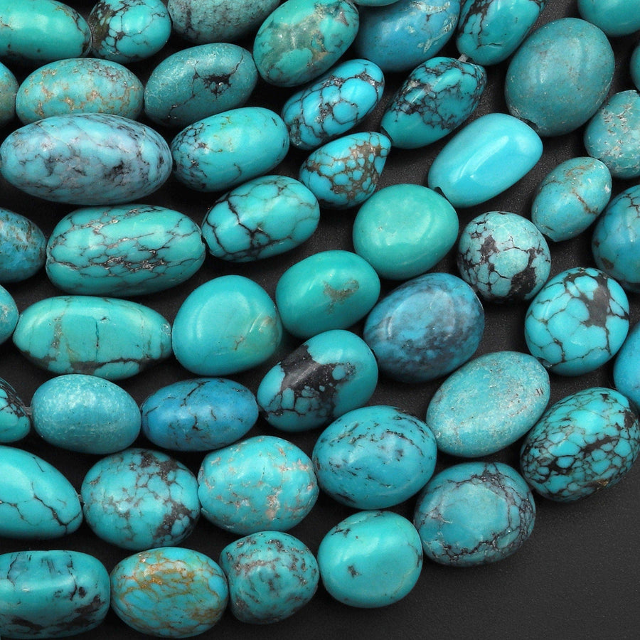 Natural Blue Turquoise Freeform Rounded Oval Nuggets Beads 15.5" Strand
