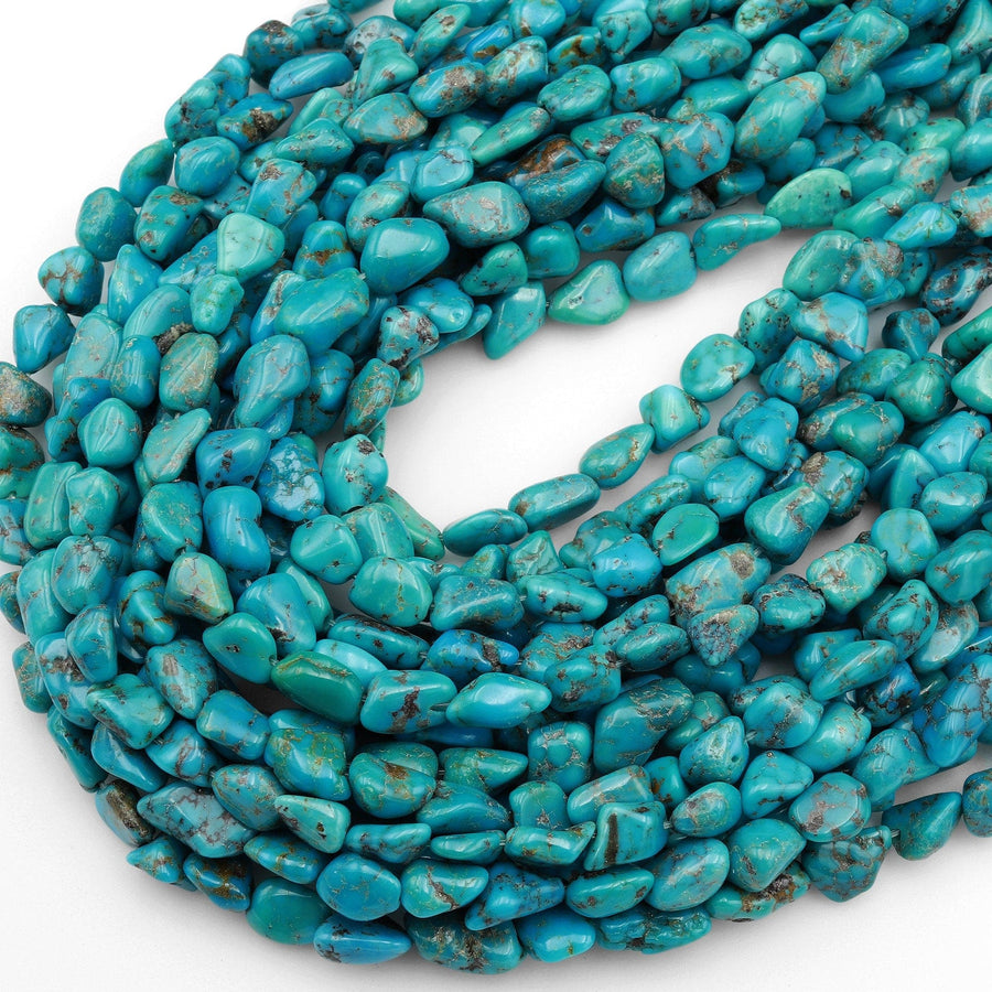 Genuine Natural Blue Turquoise Freeform Pebble Beads 6mm 8mm Nuggets 15.5" Strand